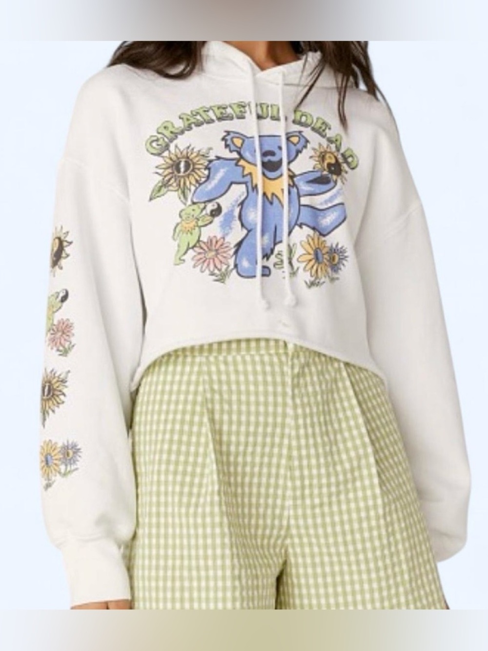 Daydreamer Grateful Dead Dancing Bear Sunflower Cropped Hoodie